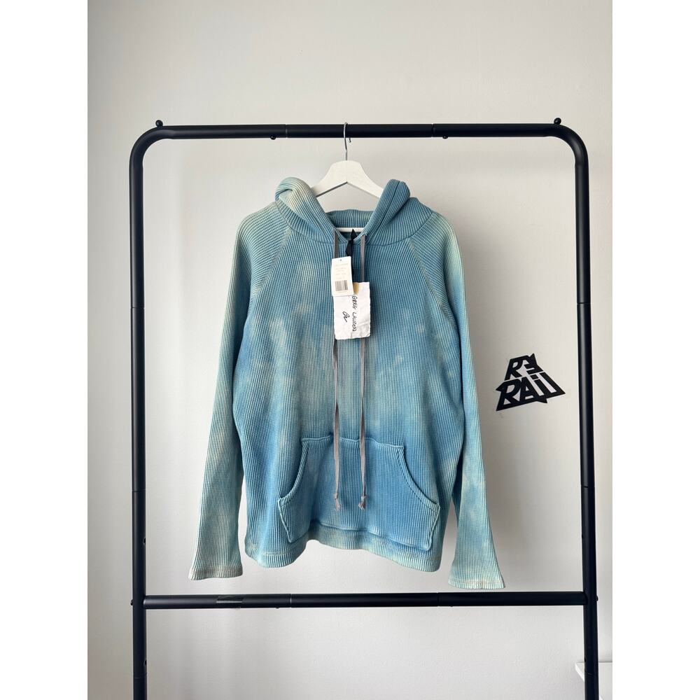 NWT Greg Lauren Blue Waffle Hoodie Hand-Dyed Raglan